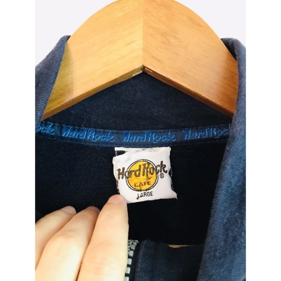 Hard Rock Cafe London Sweater Mens Large Blue Flaw - Picture 4 of 6